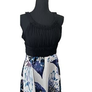 Sangria Sheer Blue Black and Gray Silk Dress with‎ White Lining Size 14P